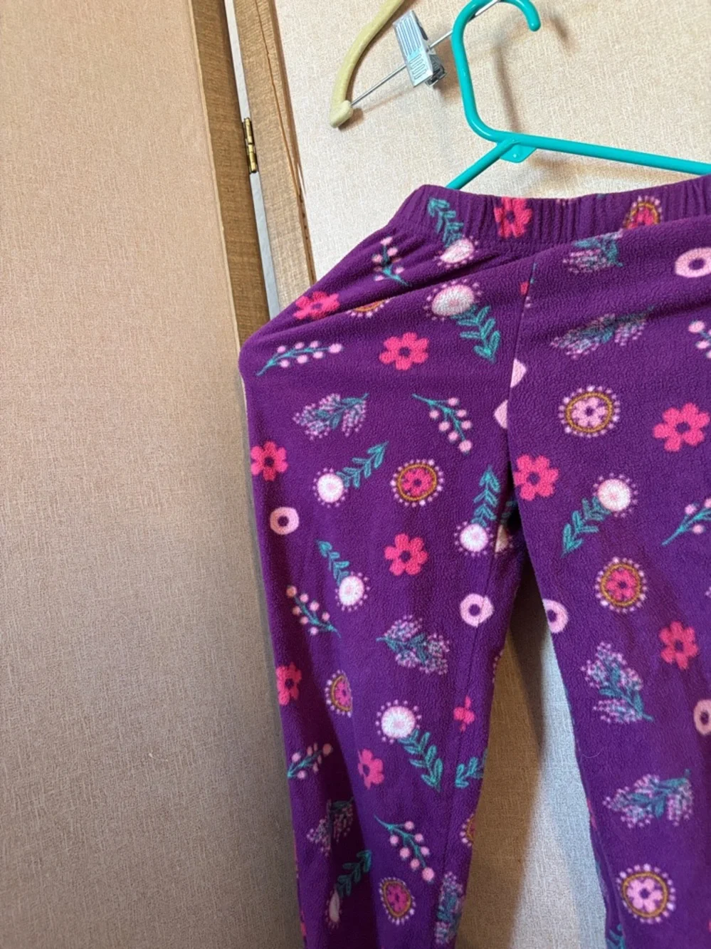 Purple Floral Fleece Lounge Pants with Pink Cuffs Cuddl Duds Small 6/6X
